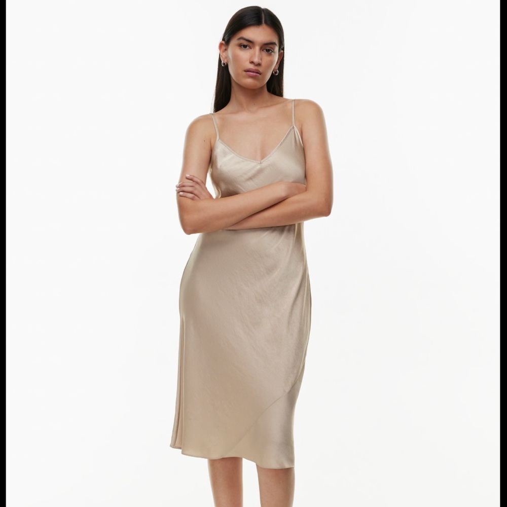 Aritzia Wilfred Only Slip Satin Mini Dress Gold